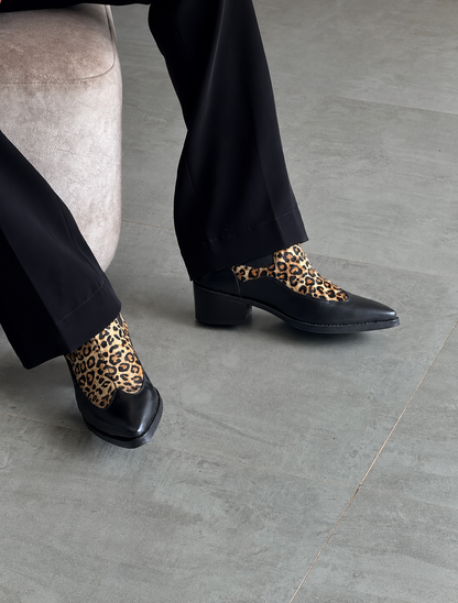 Handmade Black with Leopard Hair On Pointed Toe Cuban Heel Genuine Leather Boots Men | Hides&Cult