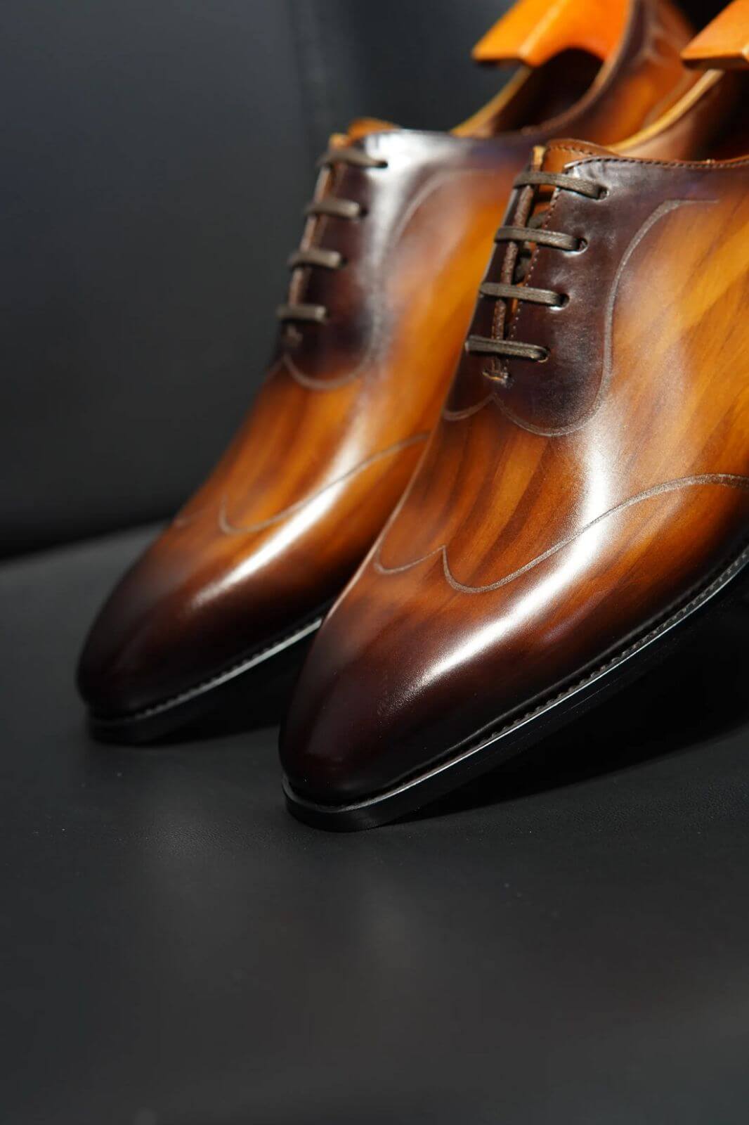 Brown Patina Marble Finish Wholecut Oxfords | Hides&Cult