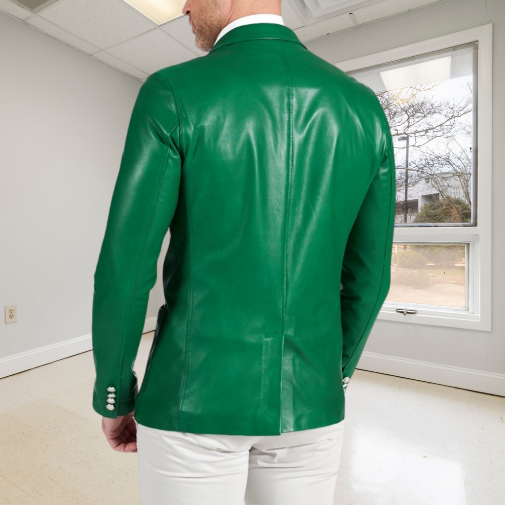Men's Green Slim Fit Business Leather Blazer
