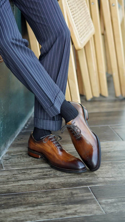 Brown Patina Finish Wingtip Whole-cut Oxfords | Hides&Cult