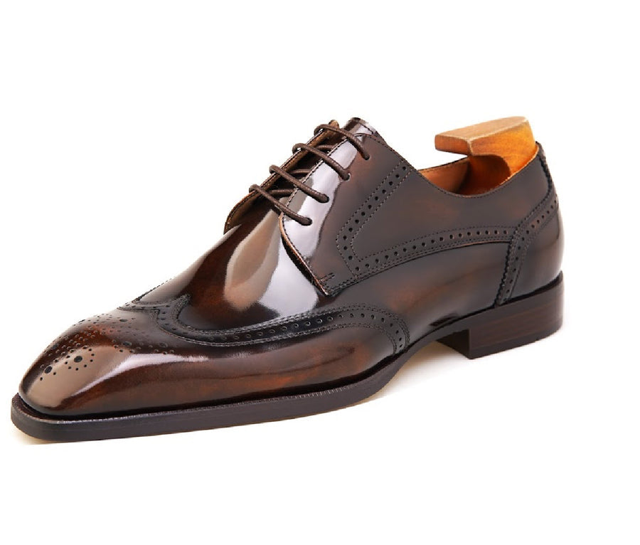 Brown Patent Lace Up Brogue Shoes | Hides&Cult