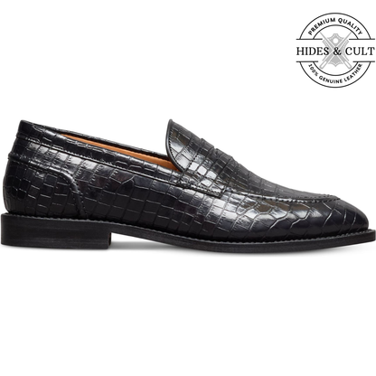 El Classico Black Croc Leather Moccasin | Hides&Cult