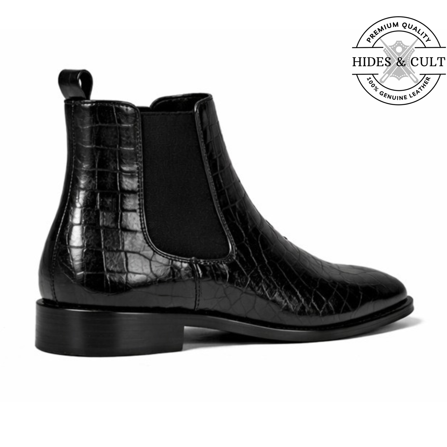 Black Croc Leather Party-wear Chelsea Boots | Hides&Cult
