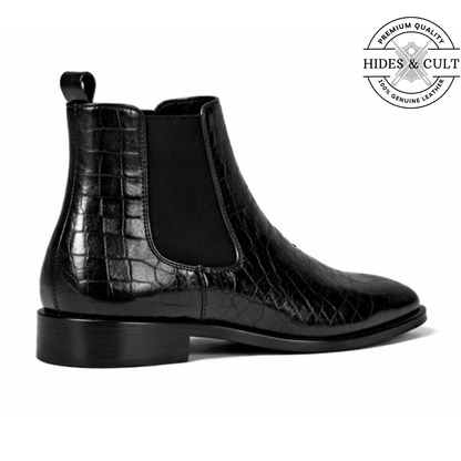 Black Croc Leather Party-wear Chelsea Boots | Hides&Cult