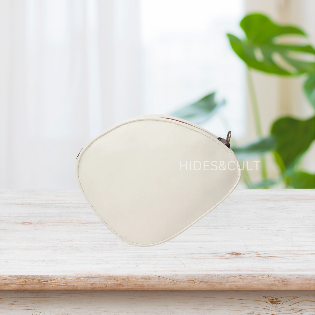 Handcrafted White - Kingfisher Origami Art Embroidered Genuine Leather Sling Bag