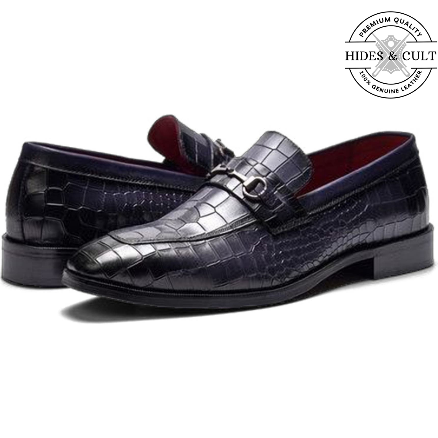 Black Croc Buckled Leather Moccasin Loafers | Hides&Cult