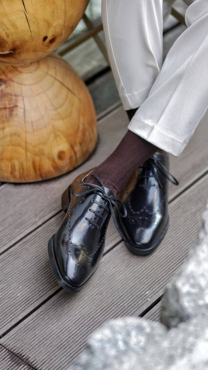 Black Wholecut Brogue Oxfords | Hides&Cult