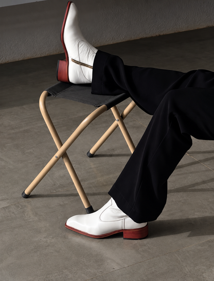 Handmade White Wooden Heal High Ankle Side Zip Genuine Leather Cuban Heel Boots Men | Hides&Cult