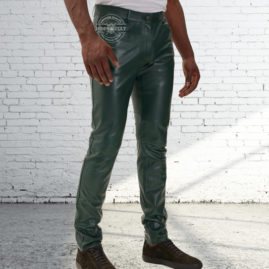 Mens Rich Green Genuine Soft Lamb Leather Pants