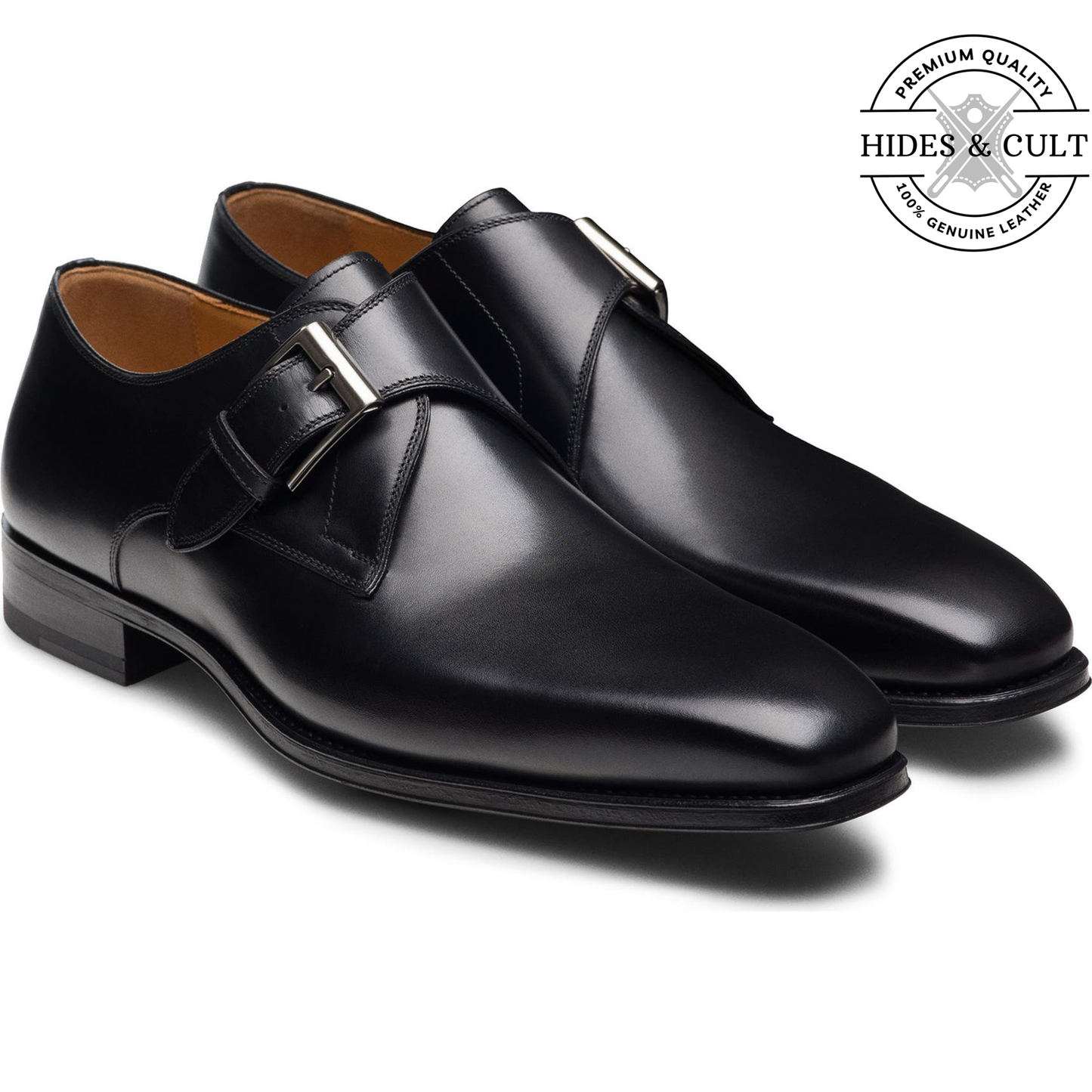 Black Classic Single Monk Strap Leather Shoes | Hides&Cult