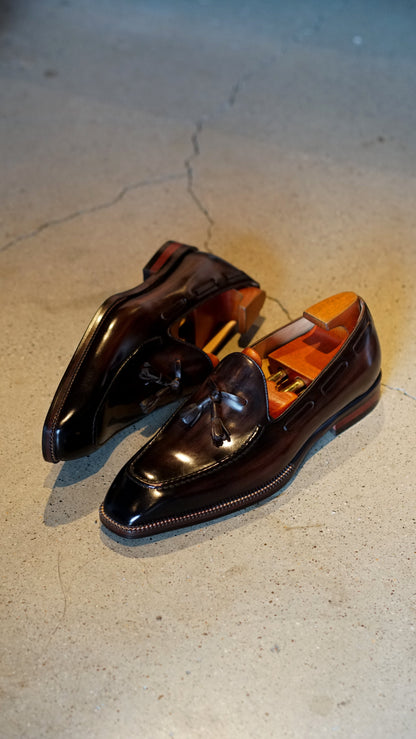 Dark Brown Hand Painted Patina Tassel Loafers | Hides&Cult