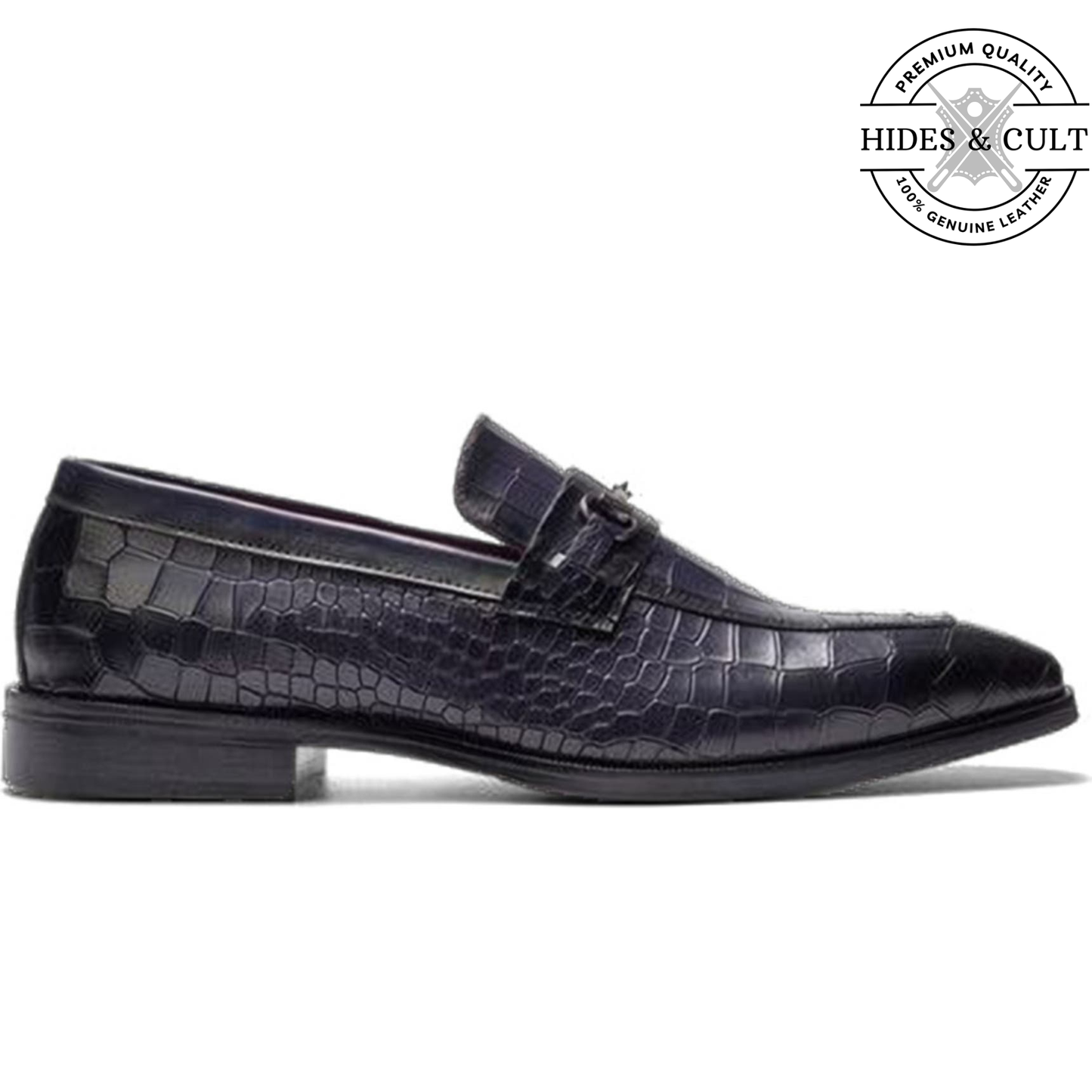 Black Croc Buckled Leather Moccasin Loafers | Hides&Cult