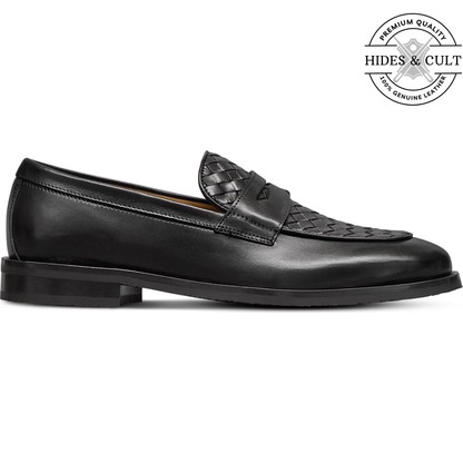 Black Hand Woven Vamp Party-wear Leather SlipOn Loafers | Hides&Cult