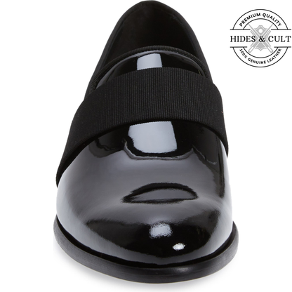 Black Patent Striped Leather SlipOn Loafers | Hides&Cult