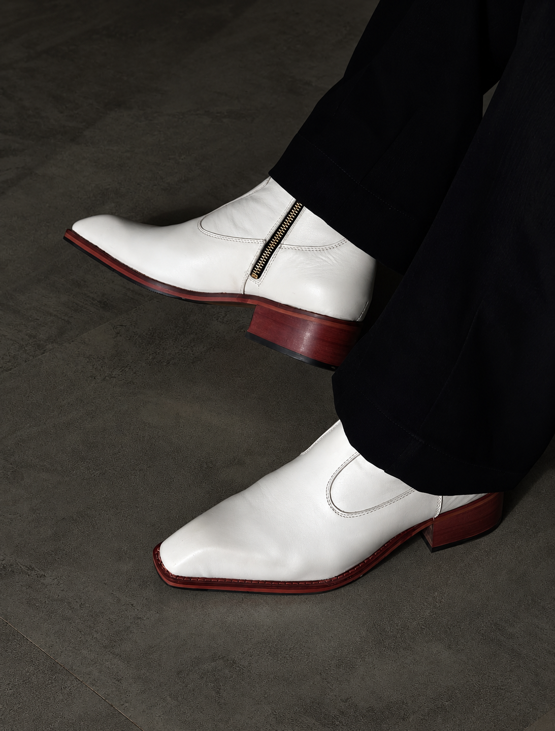 Handmade White Wooden Heal High Ankle Side Zip Genuine Leather Cuban Heel Boots Men | Hides&Cult