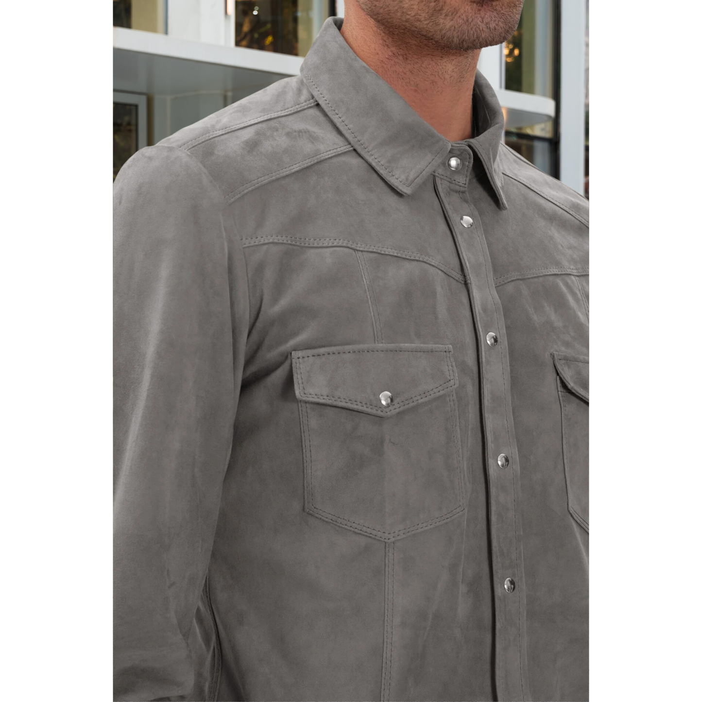 Mens Rich Grey Suede Genuine Soft Lamb Leather Shirt