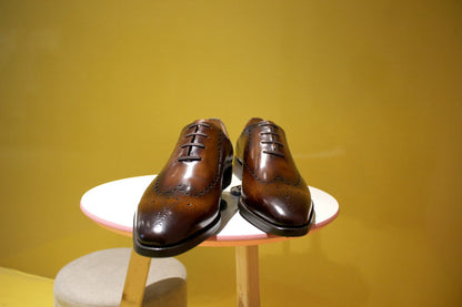 Brown Patina Wholecut Brogue Oxfords | Hides&Cult