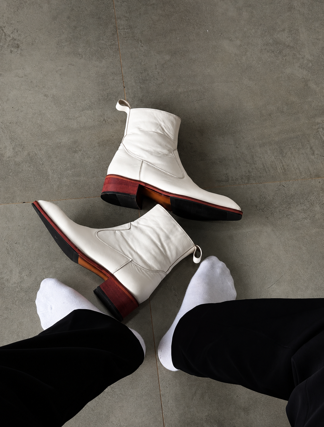Handmade White Wooden Heal High Ankle Side Zip Genuine Leather Cuban Heel Boots Men | Hides&Cult