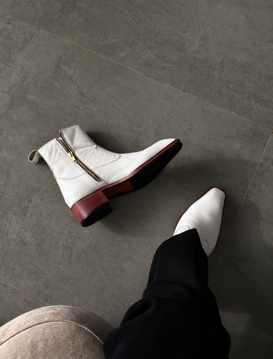 Handmade White Wooden Heal High Ankle Side Zip Genuine Leather Cuban Heel Boots Men | Hides&Cult