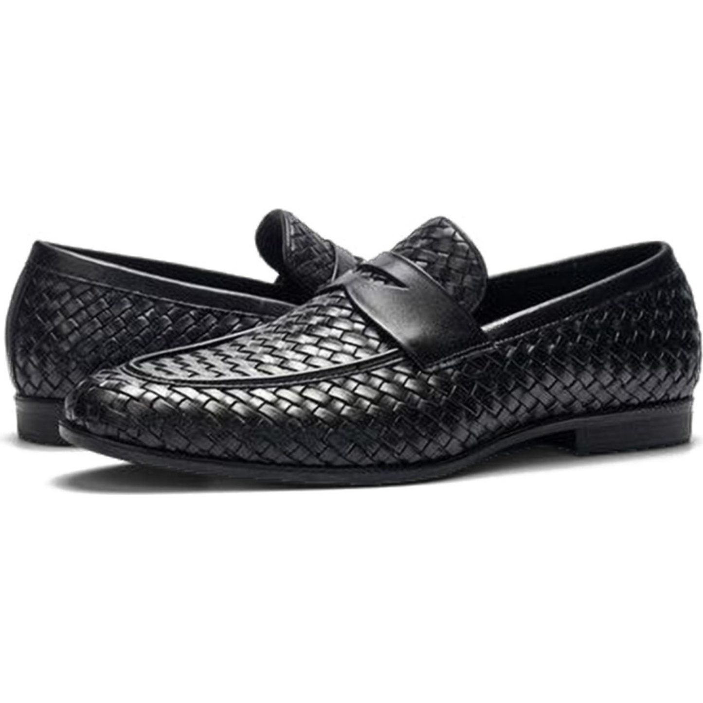 Black Woven Party-wear Leather SlipOns | Hides&Cult