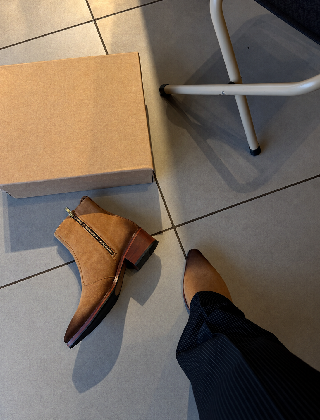 Handmade Tan Suede Sleek Italian Square Toe Side Zip Genuine Leather Cuban Heel Boots Men | Hides&Cult