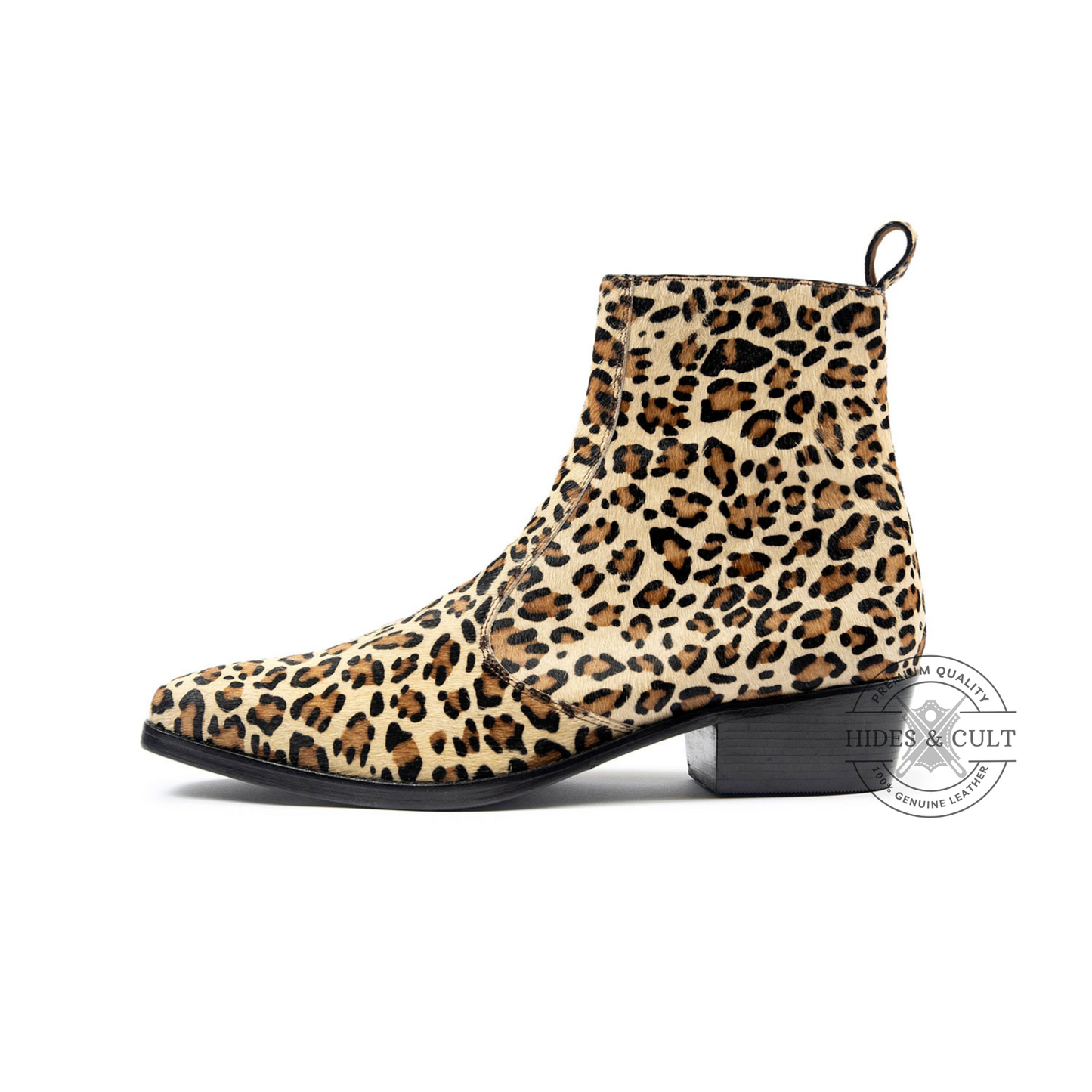 Leopard Hair-On Genuine Leather Chelsea Boots Cuban Heel Men | HidesandCult