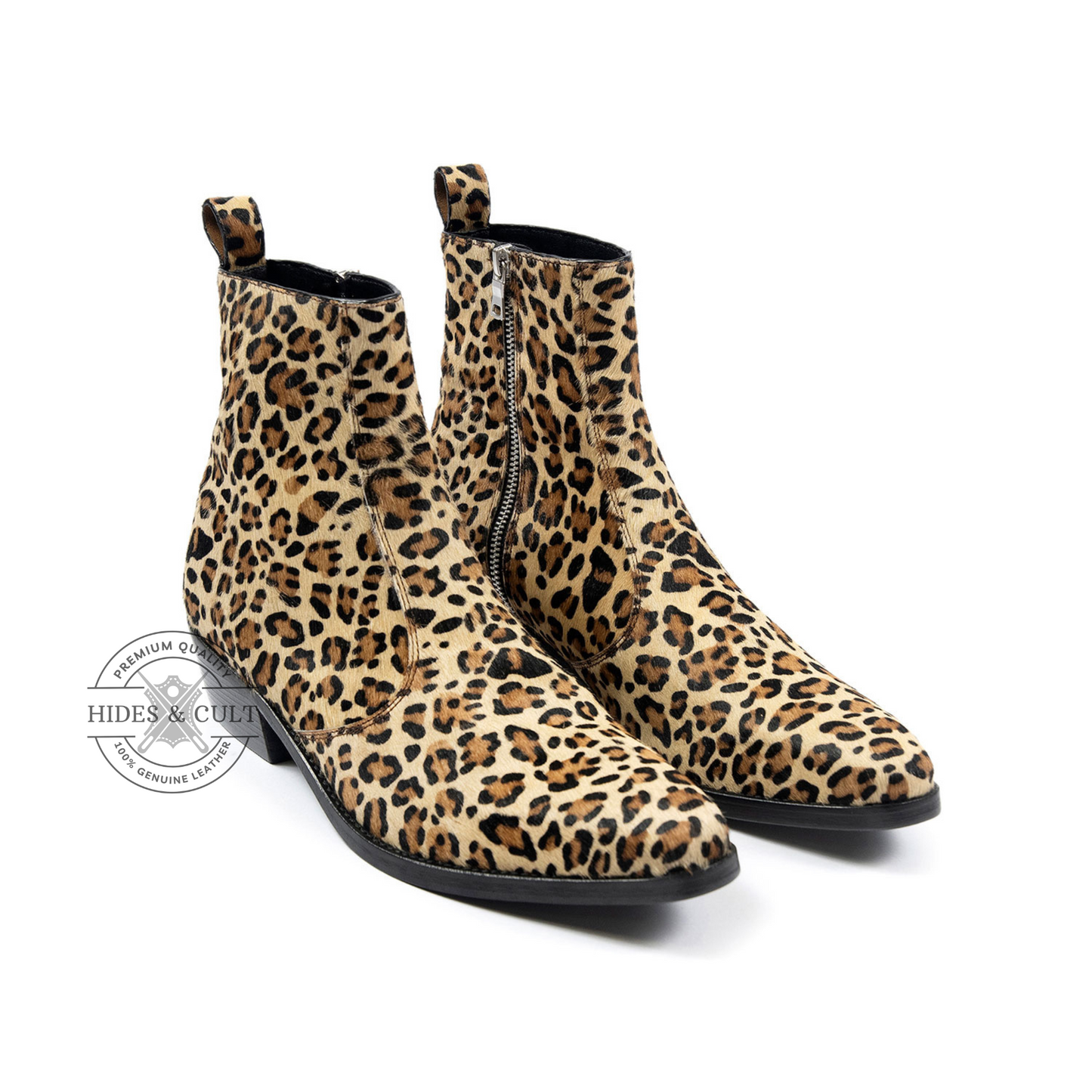 Leopard Hair-On Genuine Leather Chelsea Boots Cuban Heel Men | HidesandCult