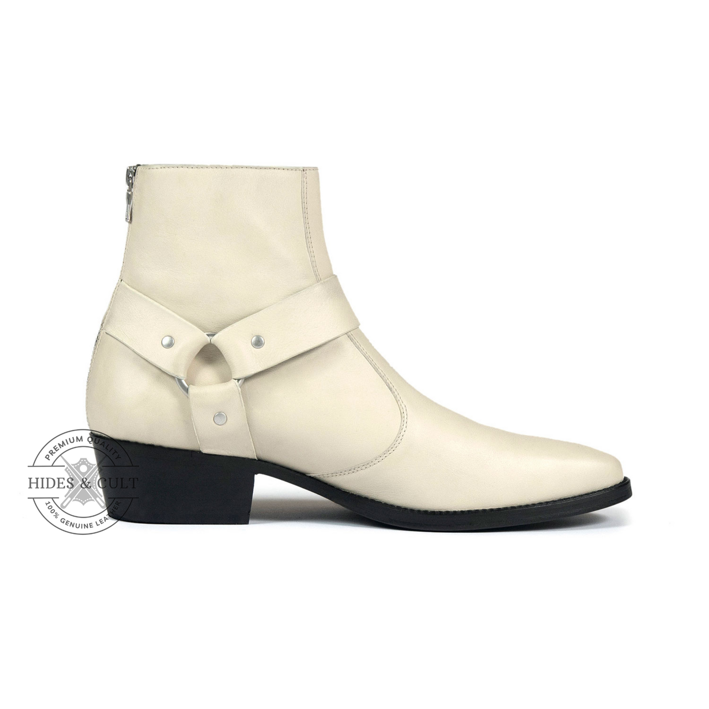 Off White Genuine Leather Harness Chelsea Boots Cuban Heel Men | HidesandCult