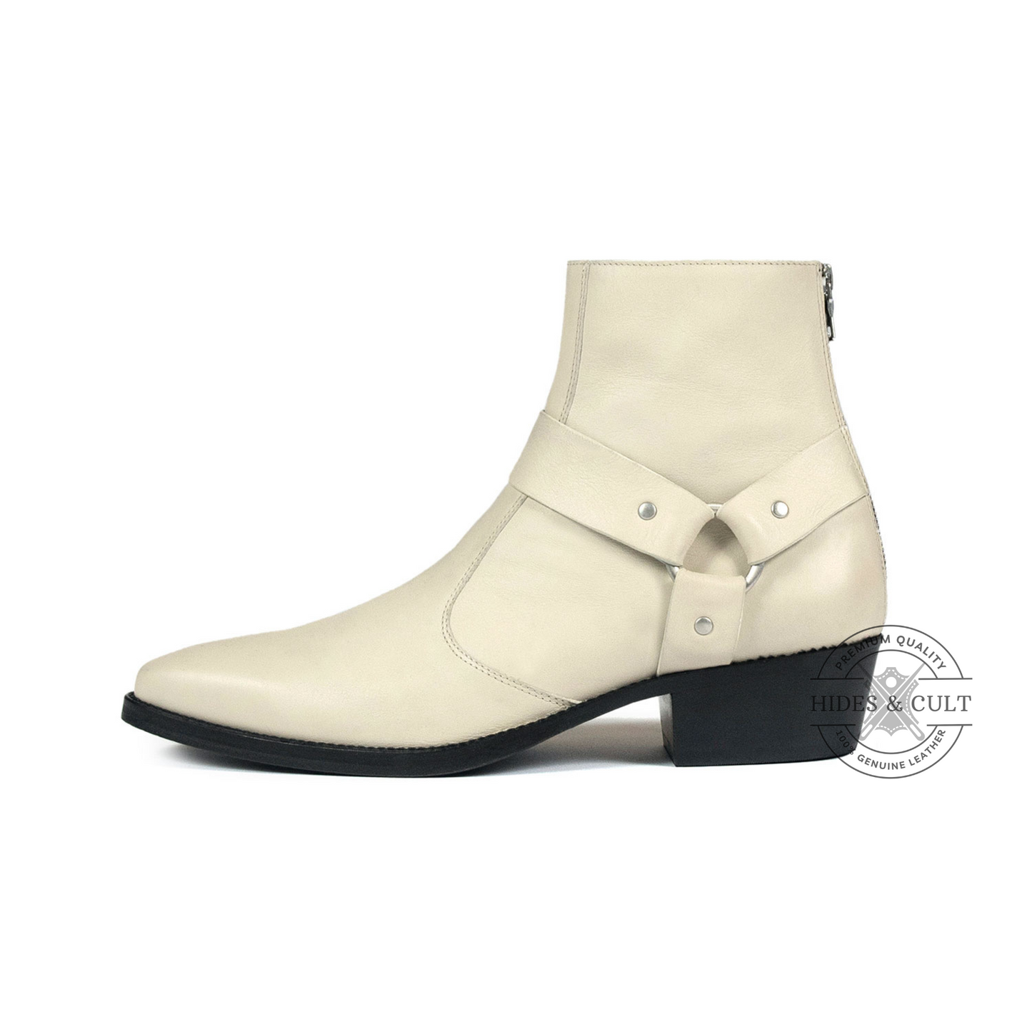 Off White Genuine Leather Harness Chelsea Boots Cuban Heel Men | HidesandCult