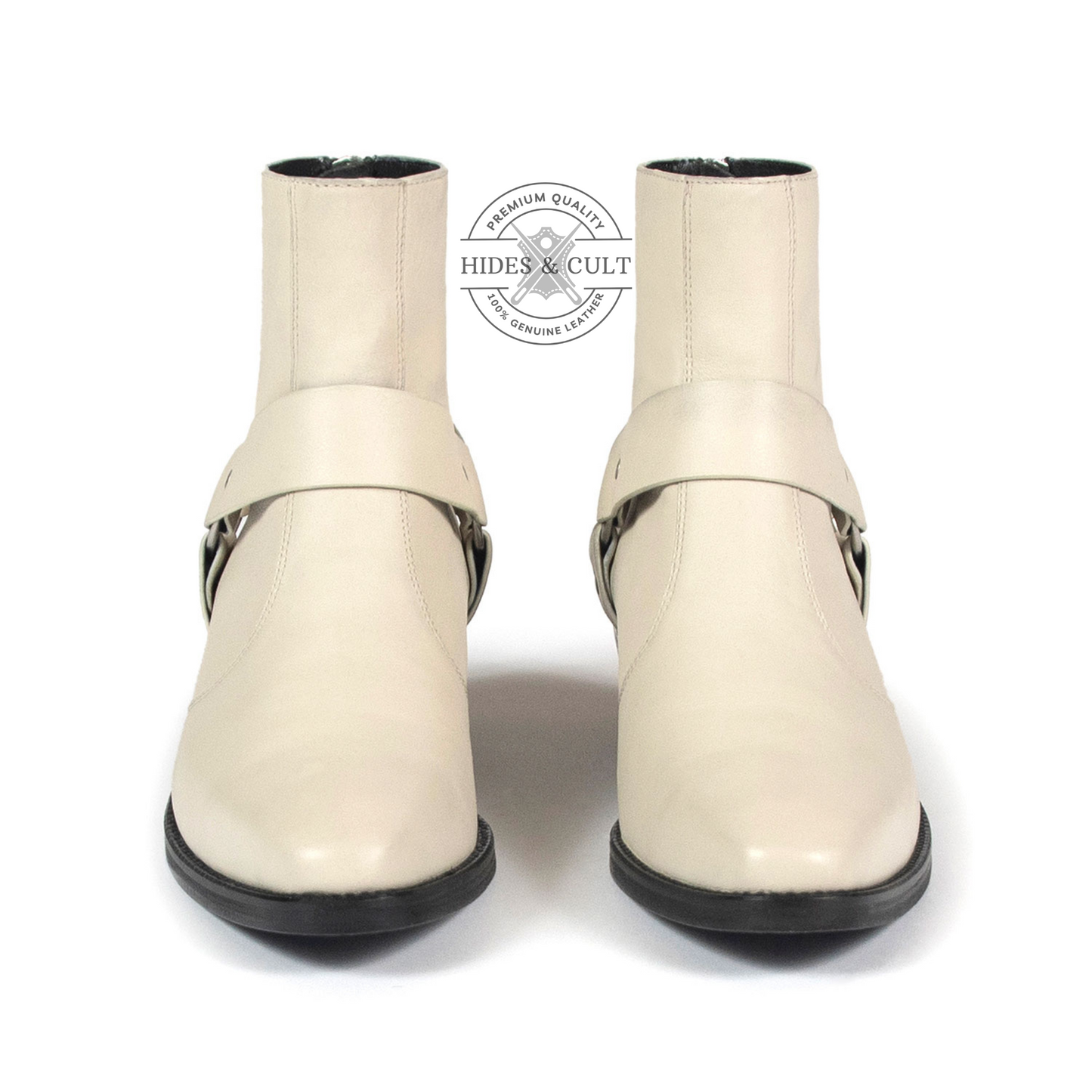 Off White Genuine Leather Harness Chelsea Boots Cuban Heel Men | HidesandCult