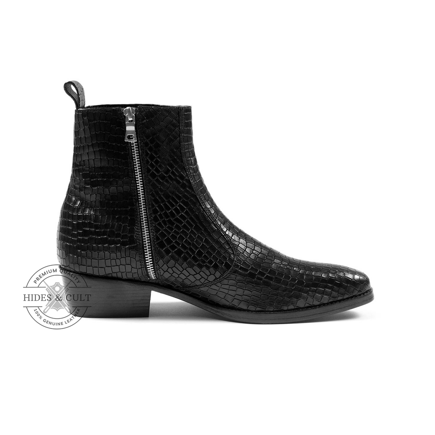 Black Snakeskin Genuine Leather Chelsea Boots Cuban Heel Men | HidesandCult