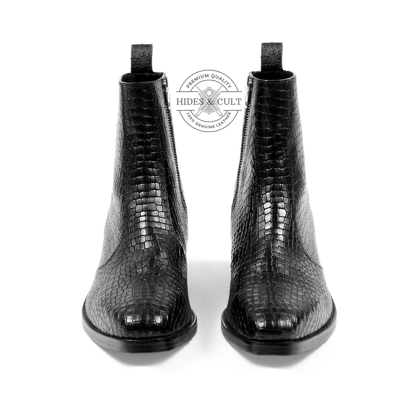 Black Snakeskin Genuine Leather Chelsea Boots Cuban Heel Men | HidesandCult