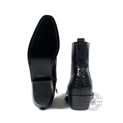 Black Snakeskin Genuine Leather Chelsea Boots Cuban Heel Men | HidesandCult