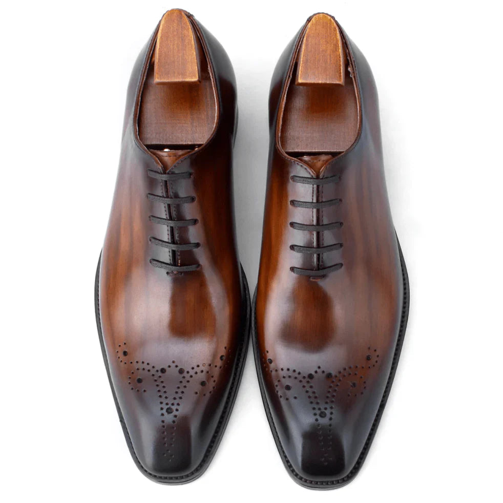 Dark Brown Patina Finish Wingtip Whole-cut Oxfords | Hides&Cult