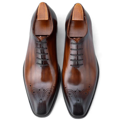 Dark Brown Patina Finish Wingtip Whole-cut Oxfords | Hides&Cult