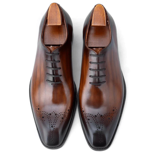 Dark Brown Patina Finish Wingtip Whole-cut Oxfords | Hides&Cult