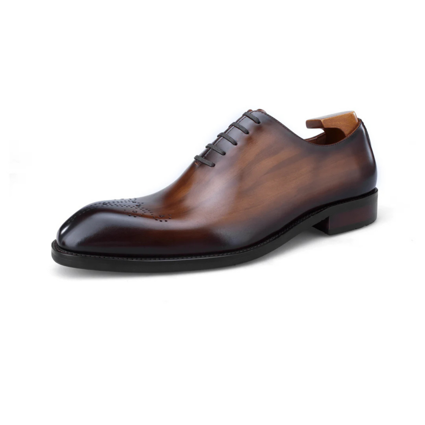 Dark Brown Patina Finish Wingtip Whole-cut Oxfords | Hides&Cult