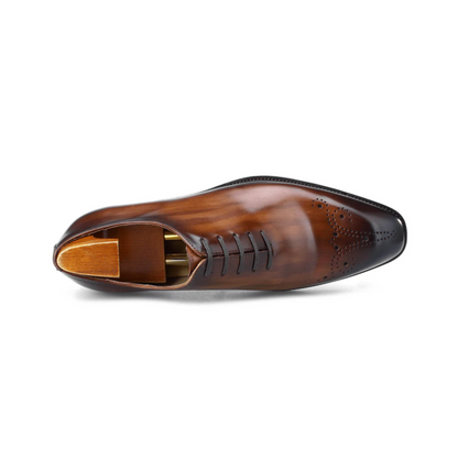 Dark Brown Patina Finish Wingtip Whole-cut Oxfords | Hides&Cult