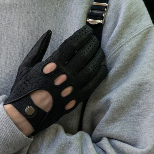 Black Driving Gloves in Bold Grain Sheep Leather for Men