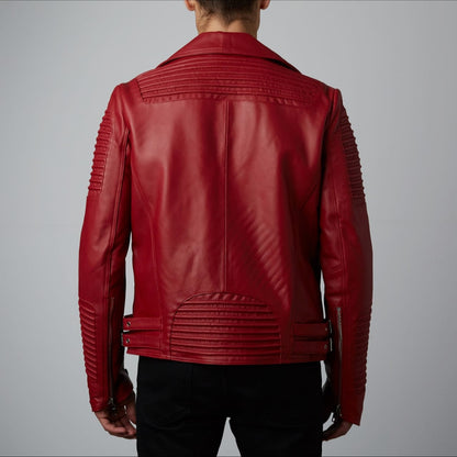 Mens Rich Red Slim Fit Motorcycle Biker Leather Jacket