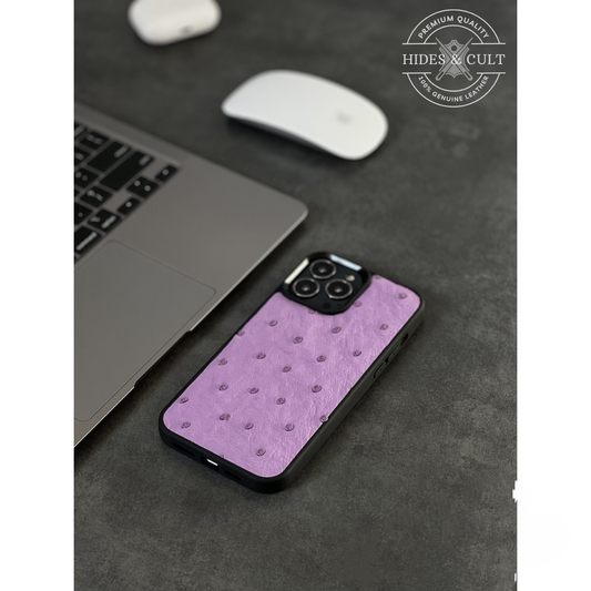 Luxury Purple Ostrich Print Shockproof Genuine Leather Iphone Case