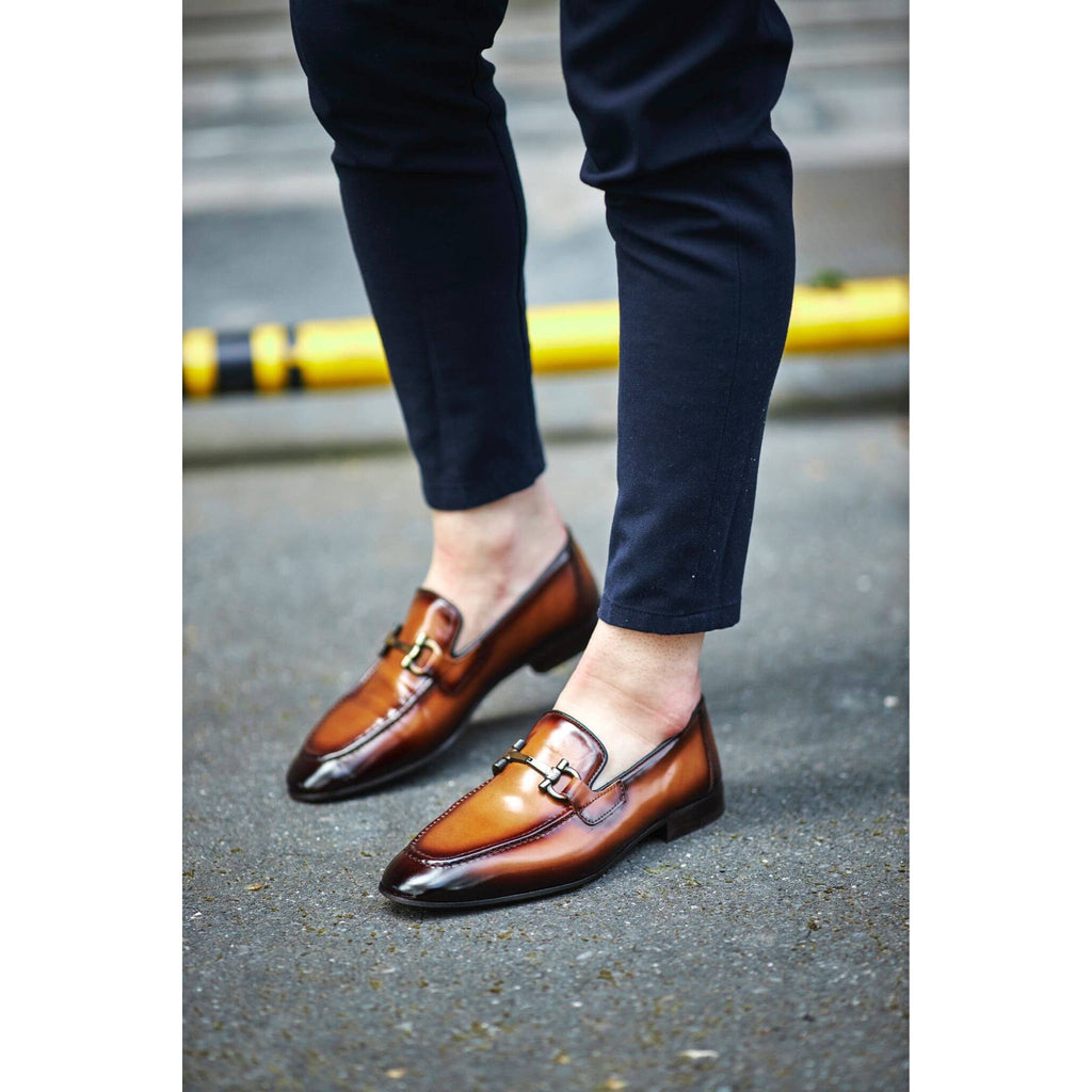Bespoke Brown Patina Loafers – Gold Accent, Handmade | HIDES & CULT