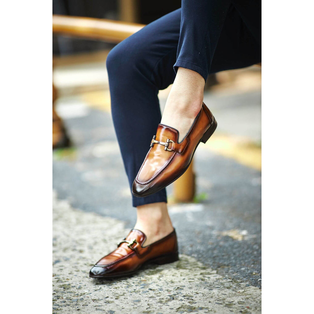 Bespoke Brown Patina Loafers – Gold Accent, Handmade | HIDES & CULT