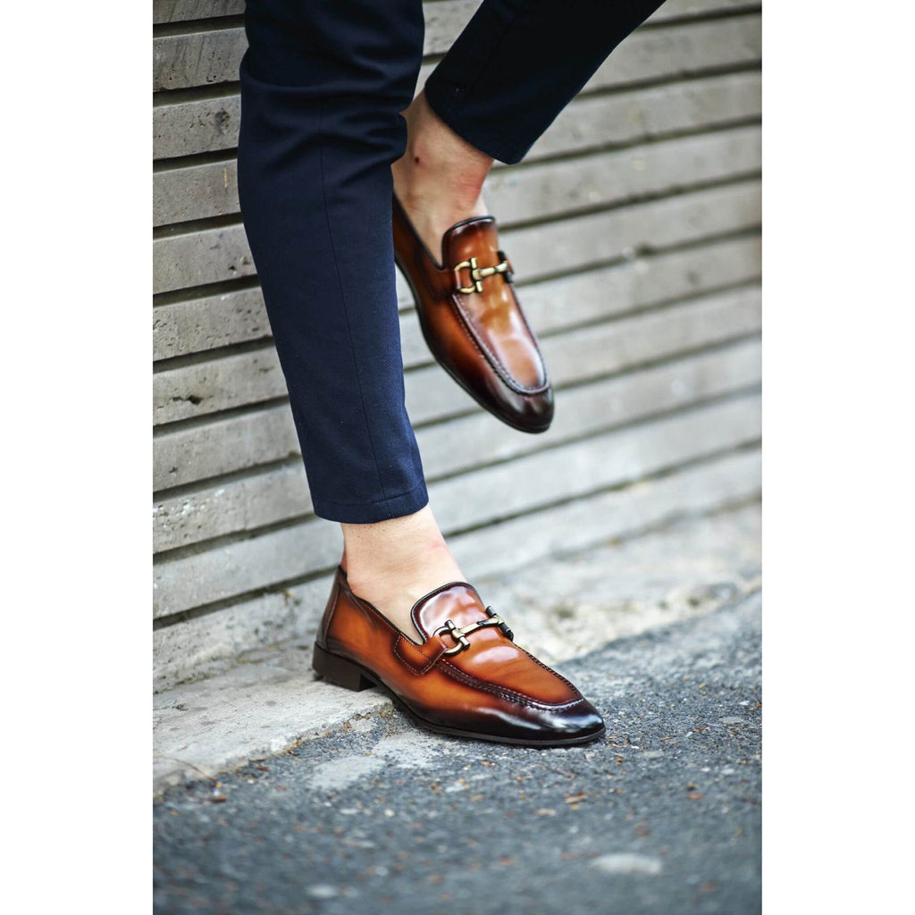 Bespoke Brown Patina Loafers – Gold Accent, Handmade | HIDES & CULT
