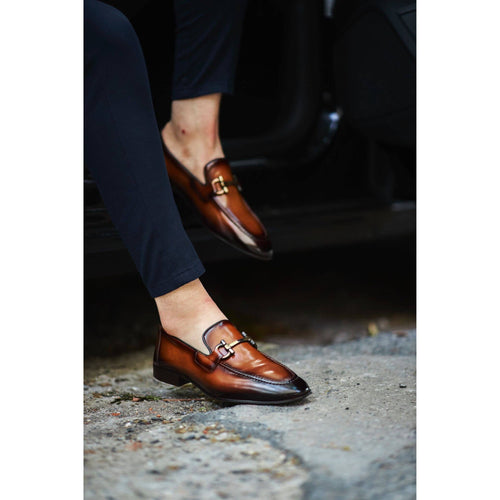 Bespoke Brown Patina Loafers – Gold Accent, Handmade | HIDES & CULT