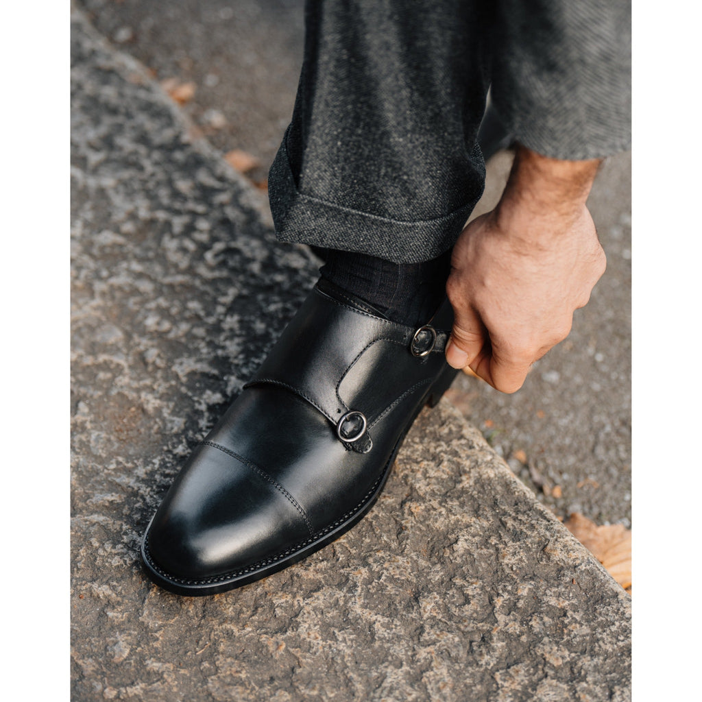 Black Double Monk Strap Shoe | HIDES & CULT