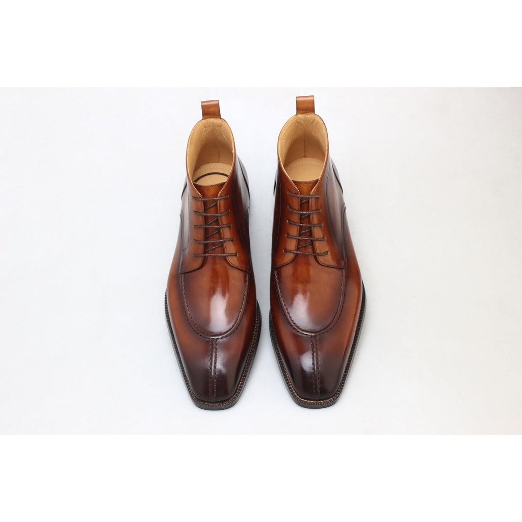 Luxury Patina Brown Leather Boots – Men’s Formal Lace-Up Design| HIDES & CULT