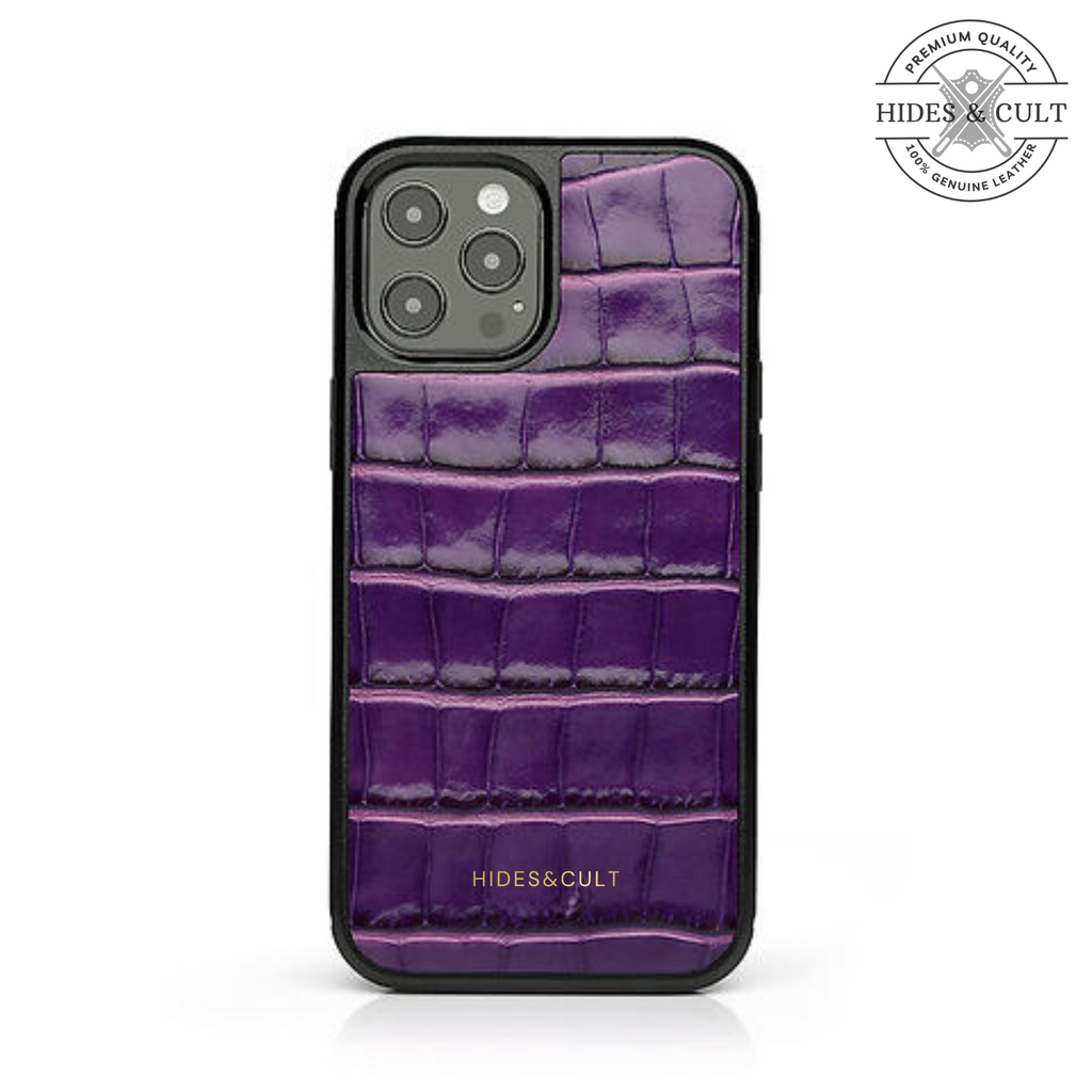 Luxury Glossy Magenta - Burgundy Patent Croc Shockproof Genuine Leather Iphone Case