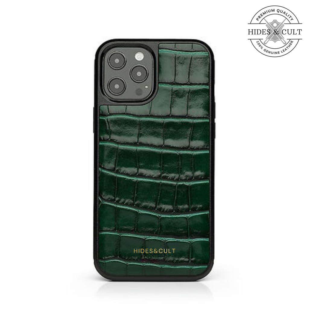 Luxury Black Patent Croc Shockproof Genuine Leather Iphone Case