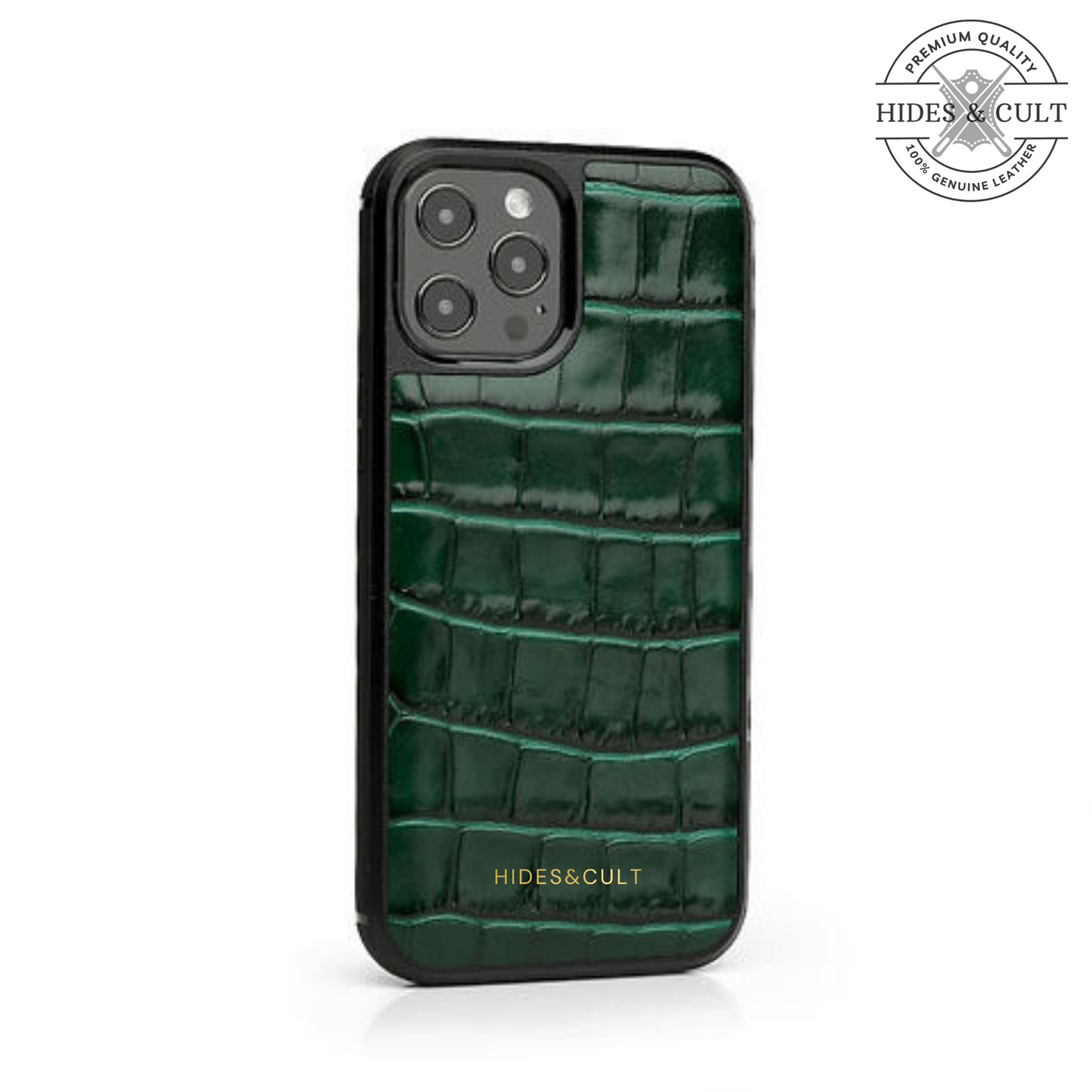 Luxury Glossy Green - Blue Patent Croc Shockproof Genuine Leather Iphone Case